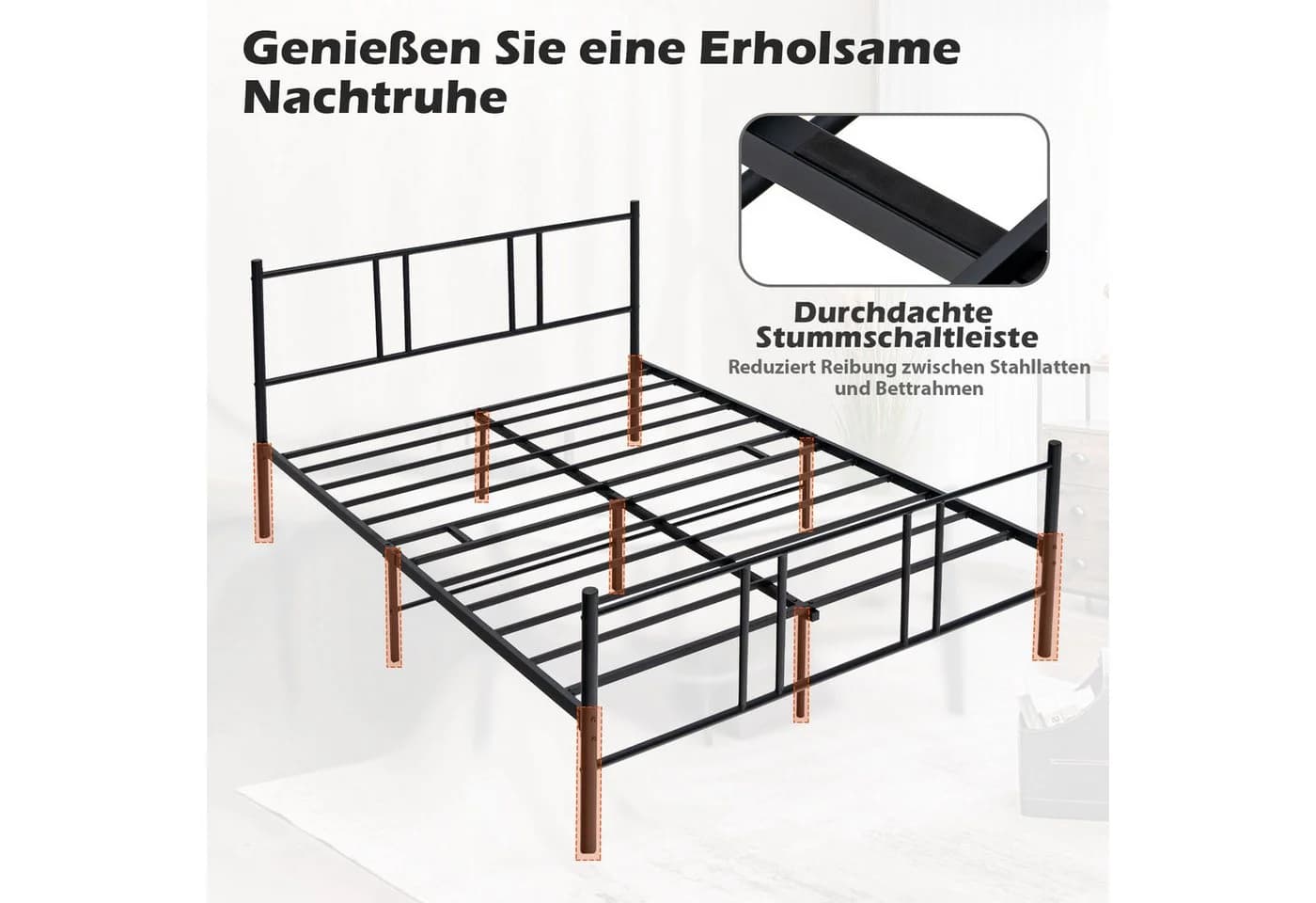 COSTWAY Bettgestell 160x200cm Metall mit Lattenrost ohne Matratze - Bild 4