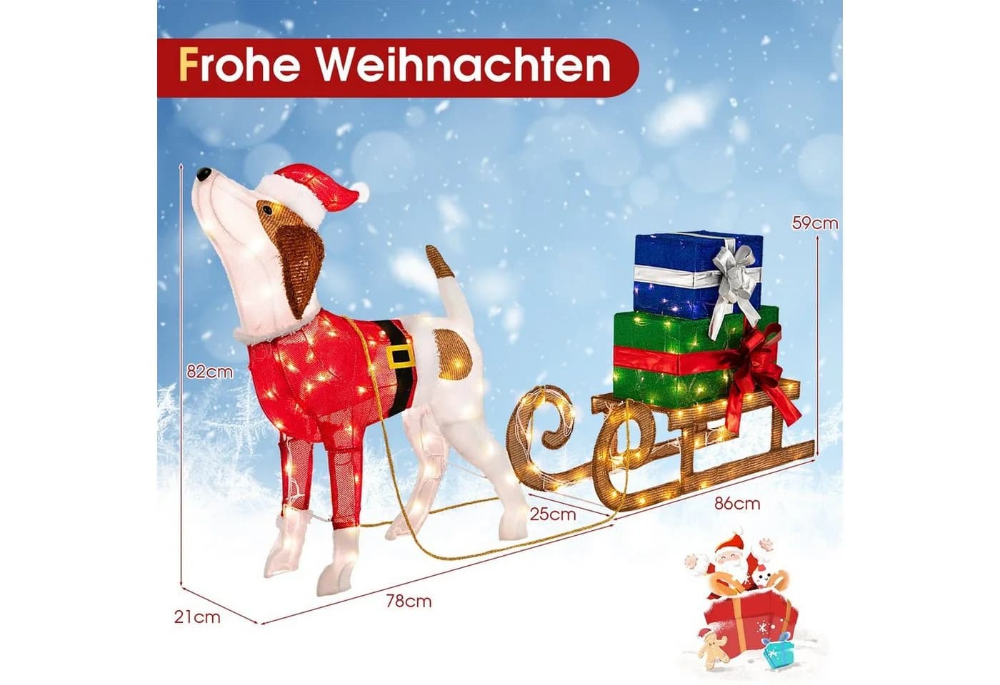 COSTWAY Weihnachtsfigur mit Schlitten & Geschenkboxen, 170 LED-Lichter - Bild 3