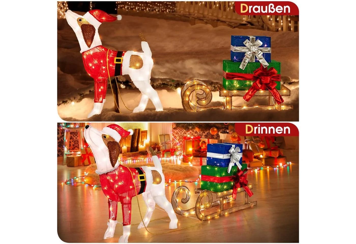 COSTWAY Weihnachtsfigur mit Schlitten & Geschenkboxen, 170 LED-Lichter - Bild 5
