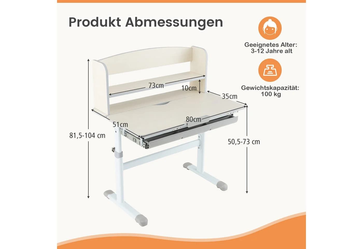 Kinderschreibtisch Modern Weiß/Braun Holz Metall - Bild 3