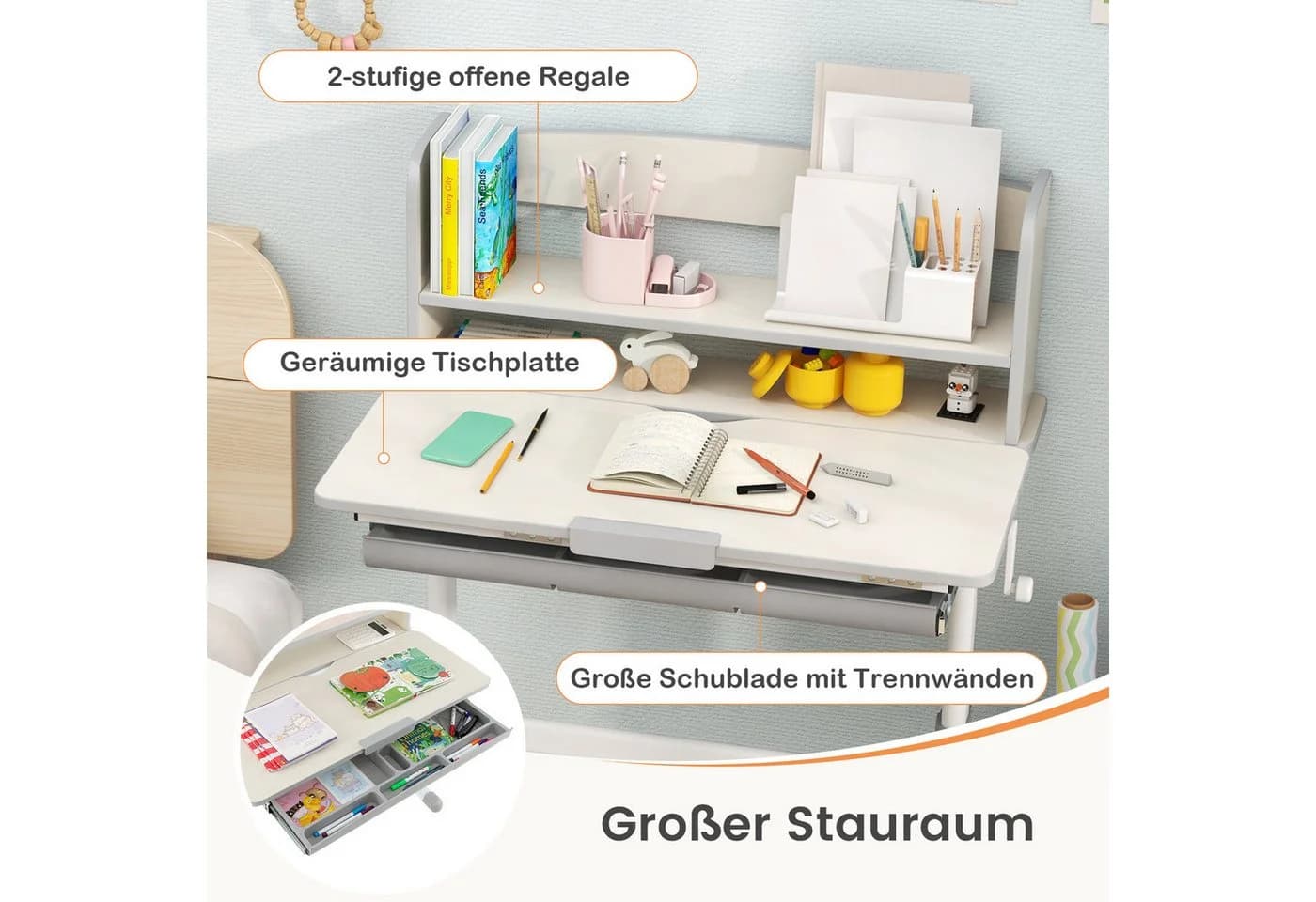 Kinderschreibtisch Modern Weiß/Braun Holz Metall - Bild 5