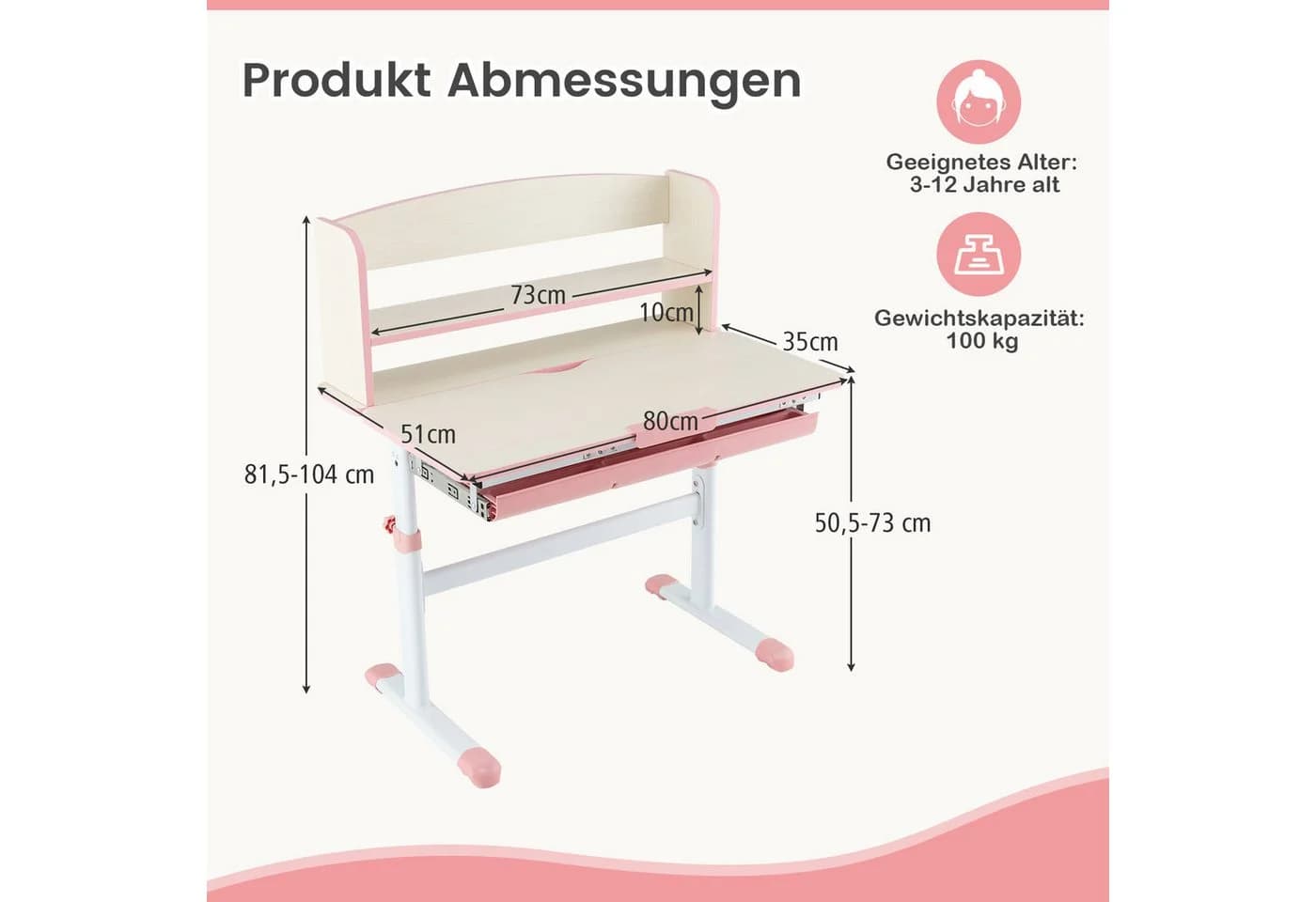 COSTWAY Kinderschreibtisch höhenverstellbar neigbar - Bild 3