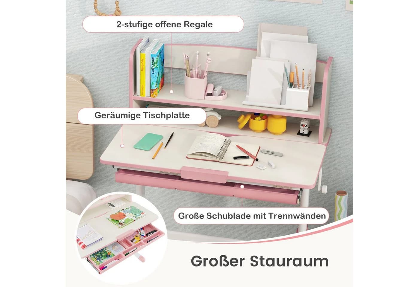 COSTWAY Kinderschreibtisch höhenverstellbar neigbar - Bild 5