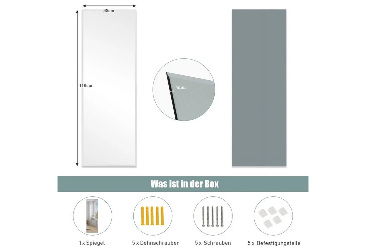 Klassischer Rahmenloser Wandspiegel aus Glas - Bild 5