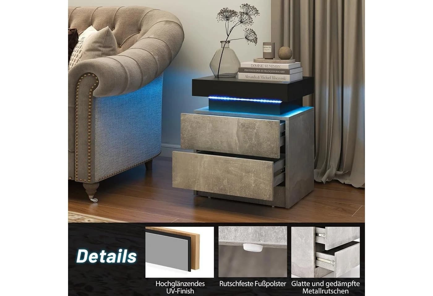 COSTWAY LED-Nachttisch 2-St. Schwarz/Grau mit Fernbedienung - Bild 5
