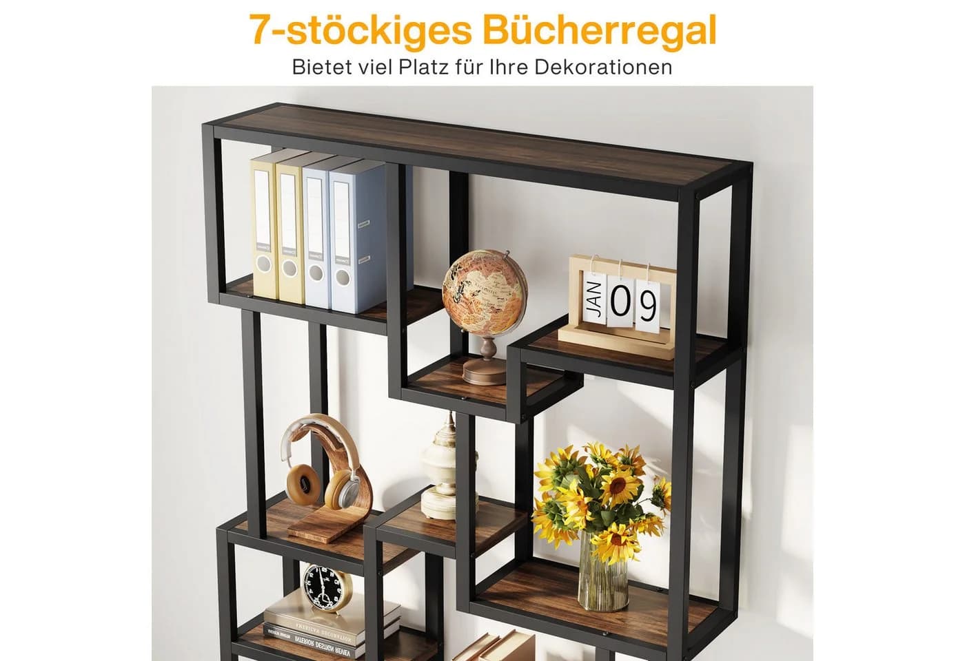 Tribesigns Bücherregal 7-stufig Braun Holzwerkstoff Metall - Bild 3