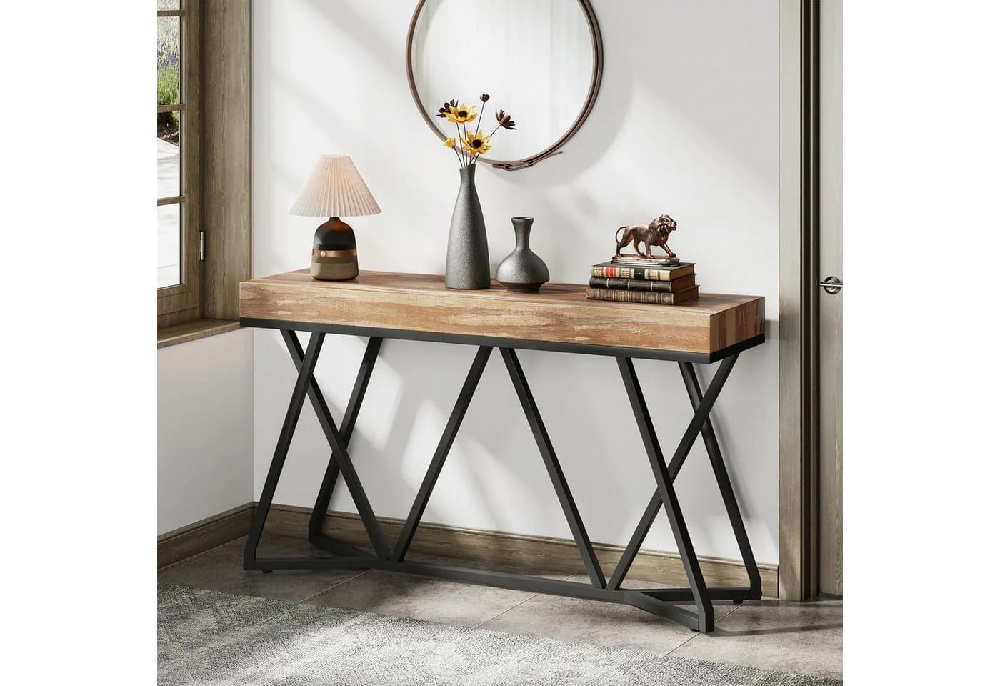 Tribesigns Konsolentisch 140cm Holz-Eingangstisch Metallsockel