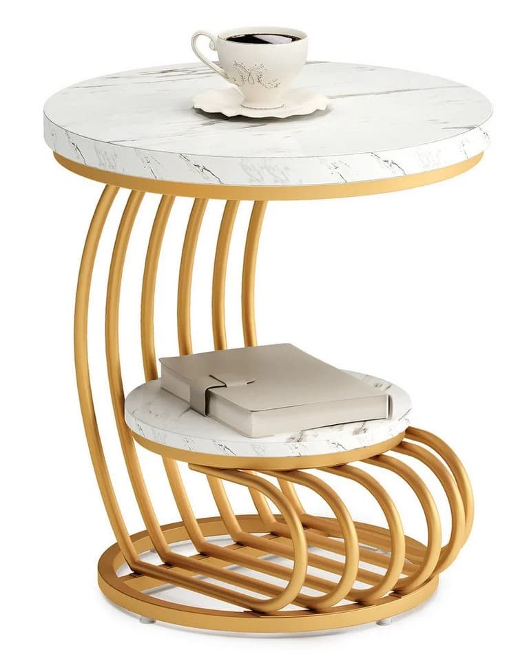 Tribesigns Beistelltisch rund Kunstmarmor 2-stufig Weiß/Gold - Bild 2