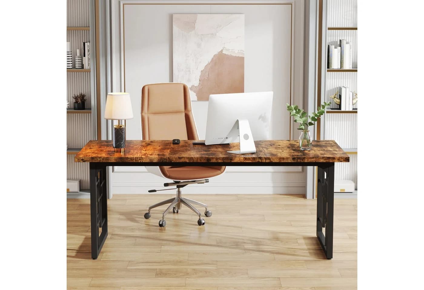 Tribesigns Schreibtisch Rustikales Braun & Schwarz 160 x 80 x 75 cm
