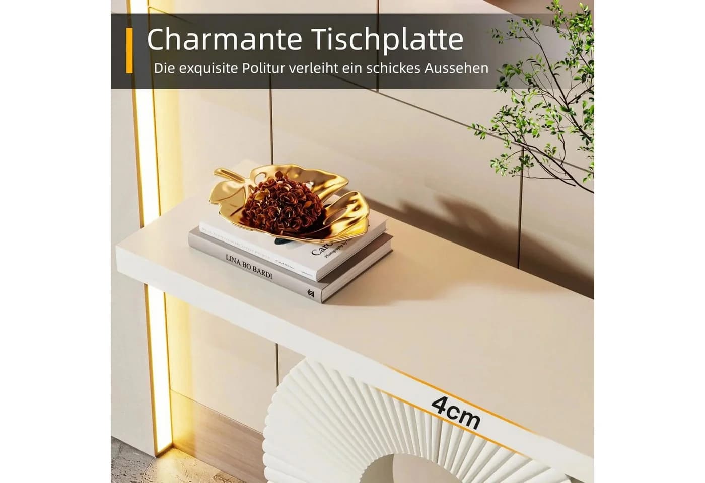 Tribesigns Konsolentisch Flurtisch mit runder Basis 100 x 30 x 79 cm, Weiß - Bild 5