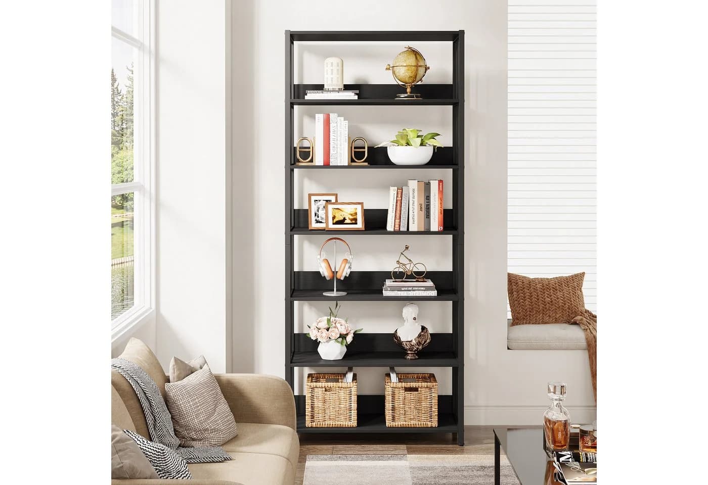 Tribesigns Bücherregal Standregal Leiterregal 6 Ebenen Wohnzimmer Schwarz - Bild 4