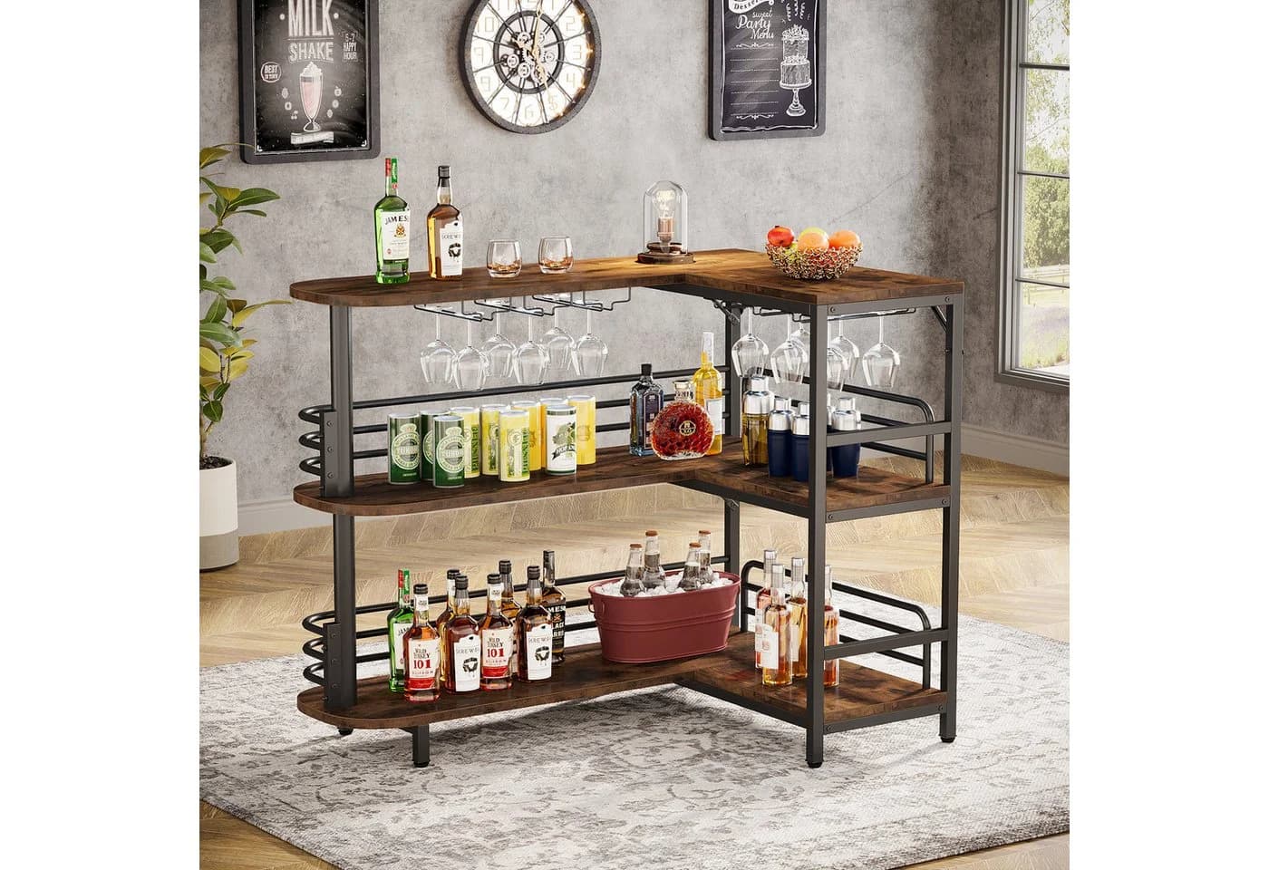 Tribesigns Bartisch L-förmig mit Weinregal