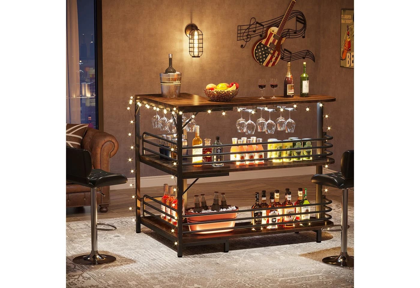 Tribesigns Bartisch L-förmig mit Weinregal - Bild 3