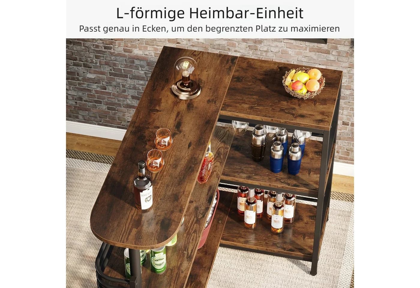 Tribesigns Bartisch L-förmig mit Weinregal - Bild 4