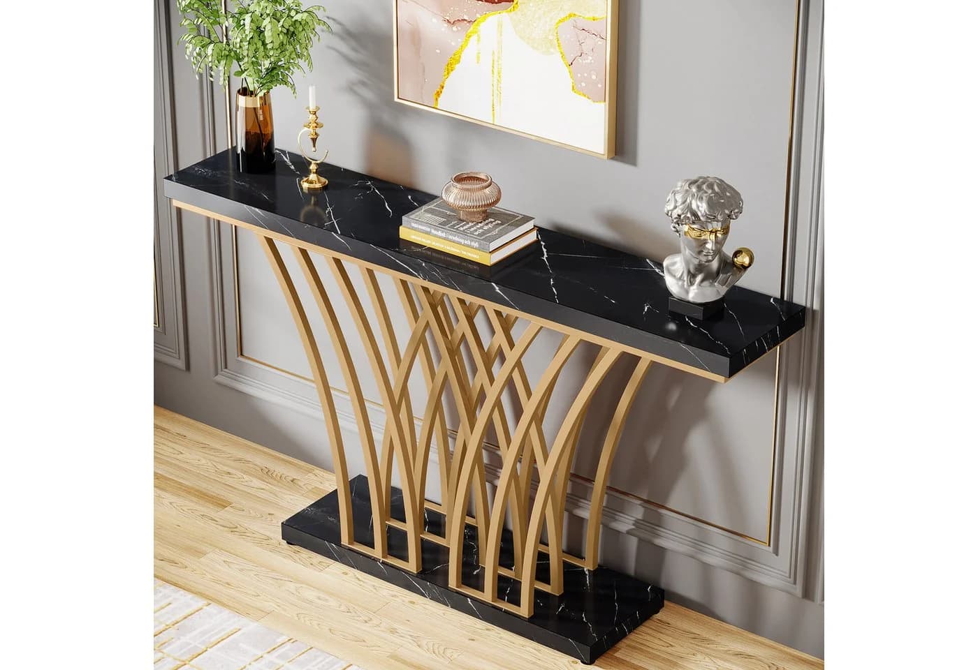 Tribesigns Konsolentisch Gold Marmoroptik 150x29,5x80 cm