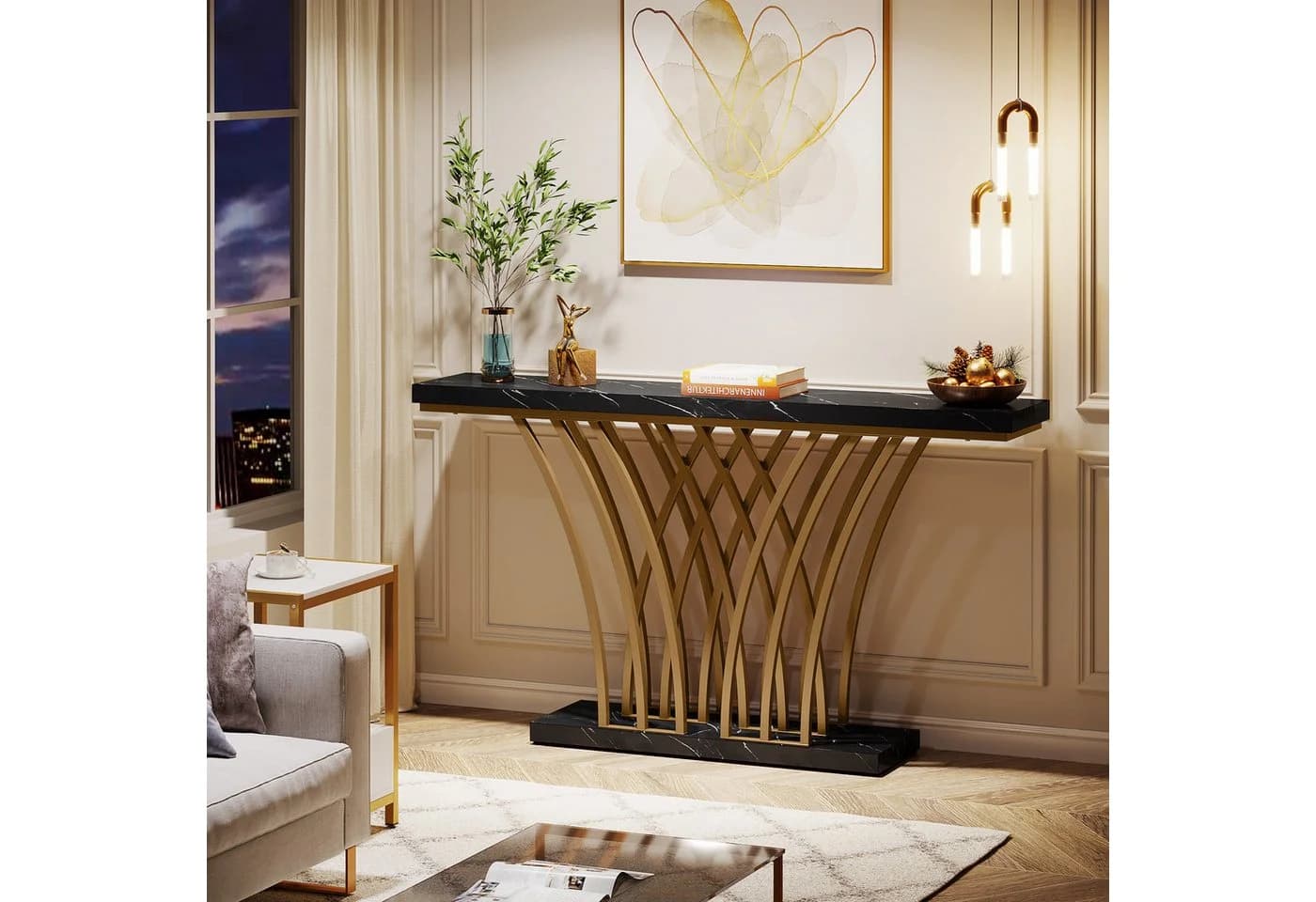 Tribesigns Konsolentisch Gold Marmoroptik 150x29,5x80 cm - Bild 4