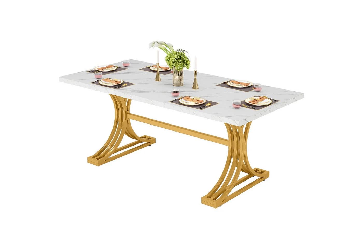 Tribesigns Esstisch 160x80 cm Marmoroptik Gold Metallgestell - Bild 2
