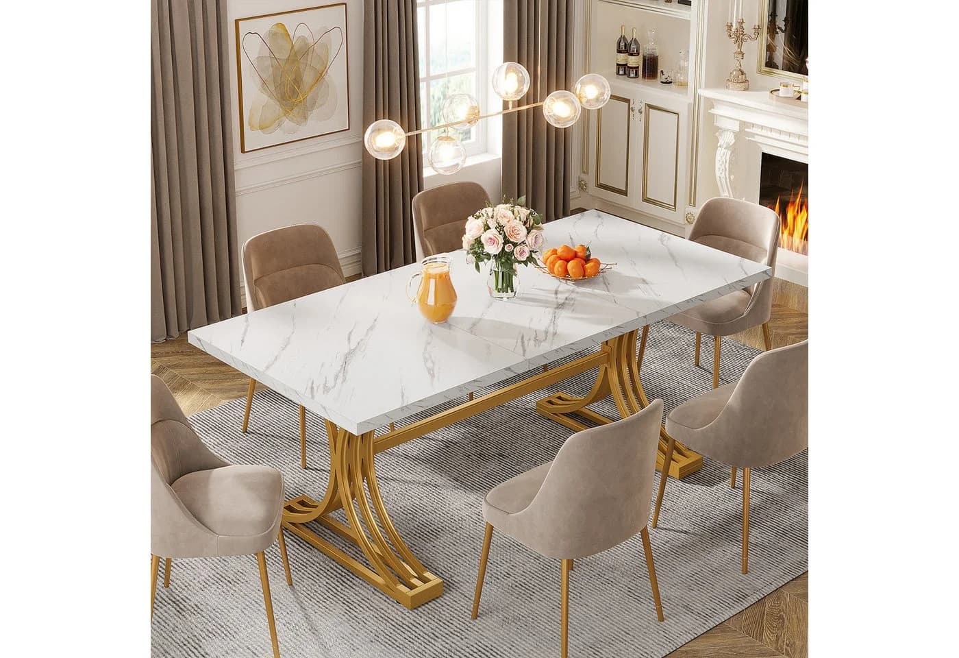 Tribesigns Esstisch 160x80 cm Marmoroptik Gold Metallgestell - Bild 3