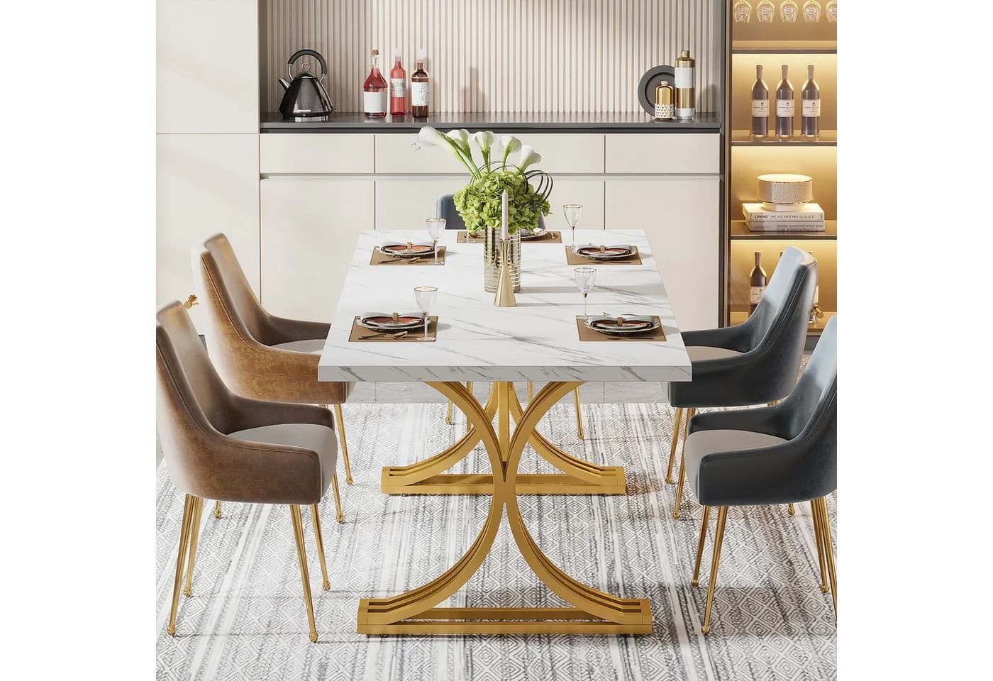 Tribesigns Esstisch 160x80 cm Marmoroptik Gold Metallgestell - Bild 4