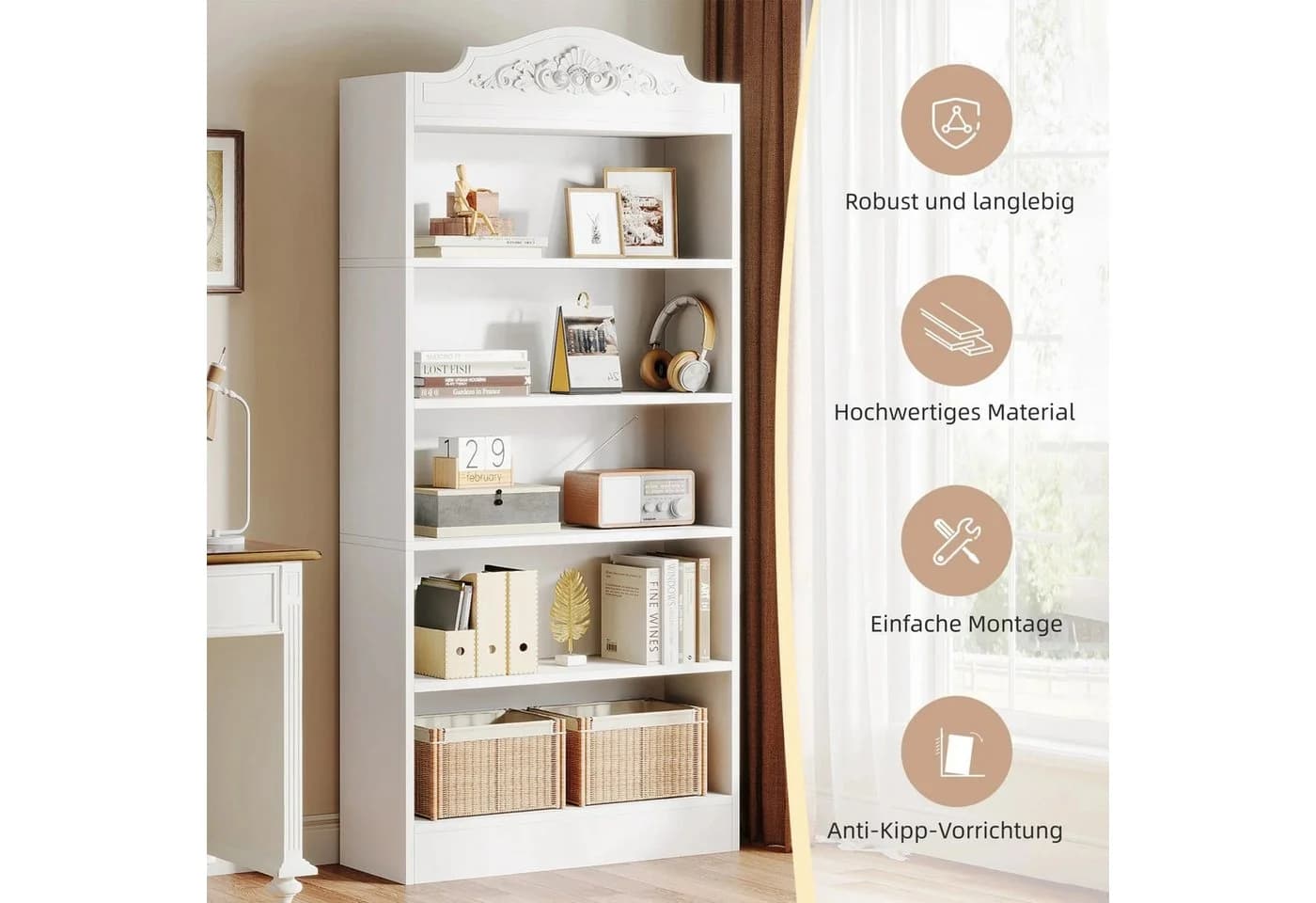 Tribesigns Bücherregal 190cm Standregal Raumteiler 5 Fächer Weiß - Bild 5