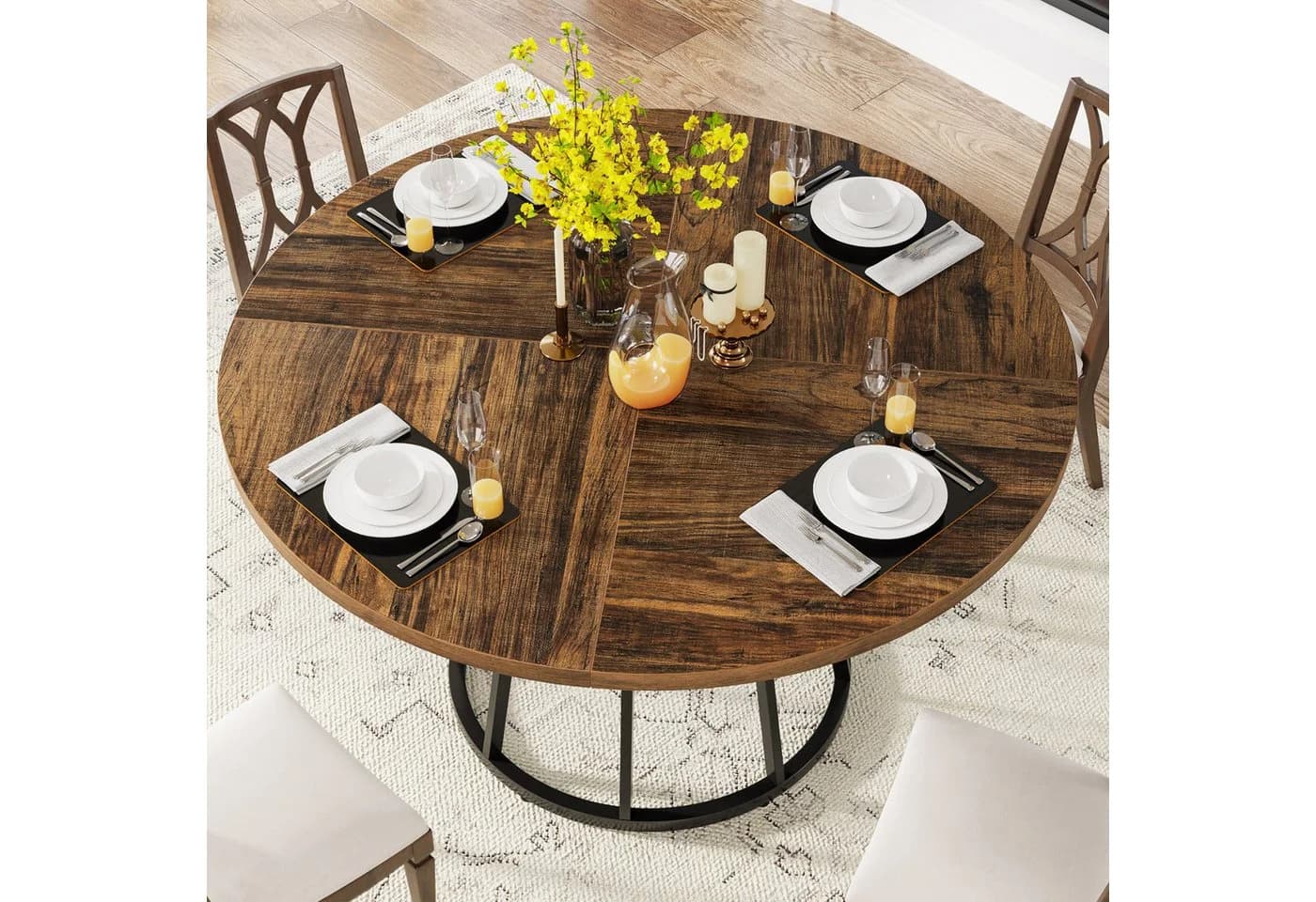 Tribesigns Esstisch 120cm Rund Holzstrukturoberfläche 4 Personen - Bild 4