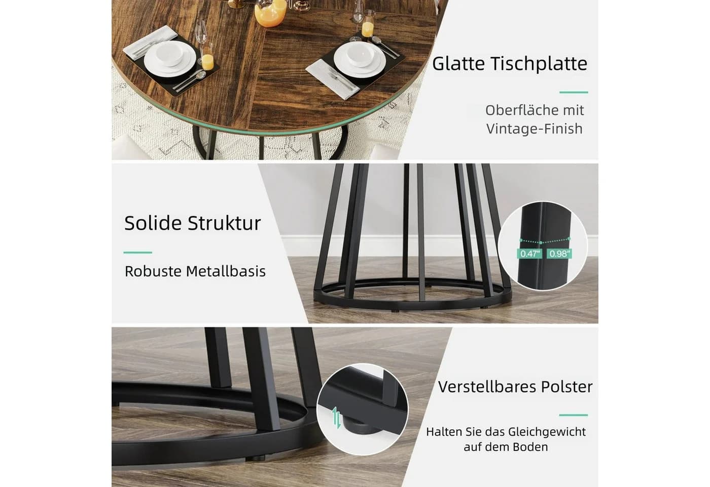 Tribesigns Esstisch 120cm Rund Holzstrukturoberfläche 4 Personen - Bild 5