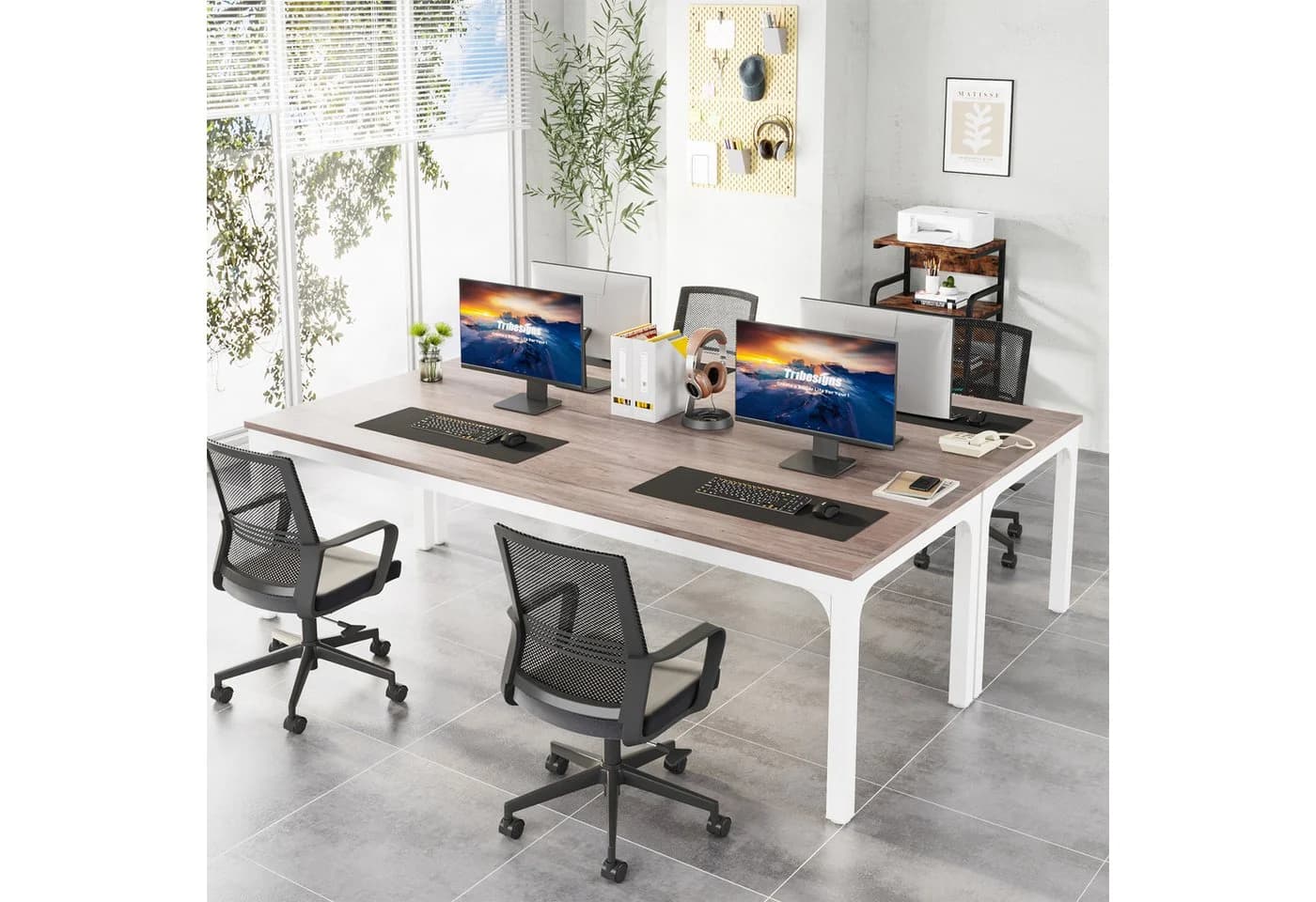 Tribesigns Computertisch 200x70x75cm Doppel-PC-Bürotisch Braun/Weiß - Bild 4