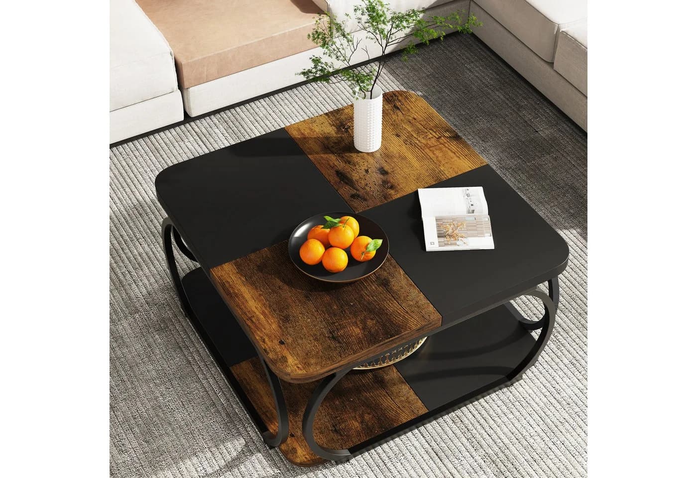Tribesigns Couchtisch Wohnzimmertisch Quadratisch Braun/Schwarz - Bild 5