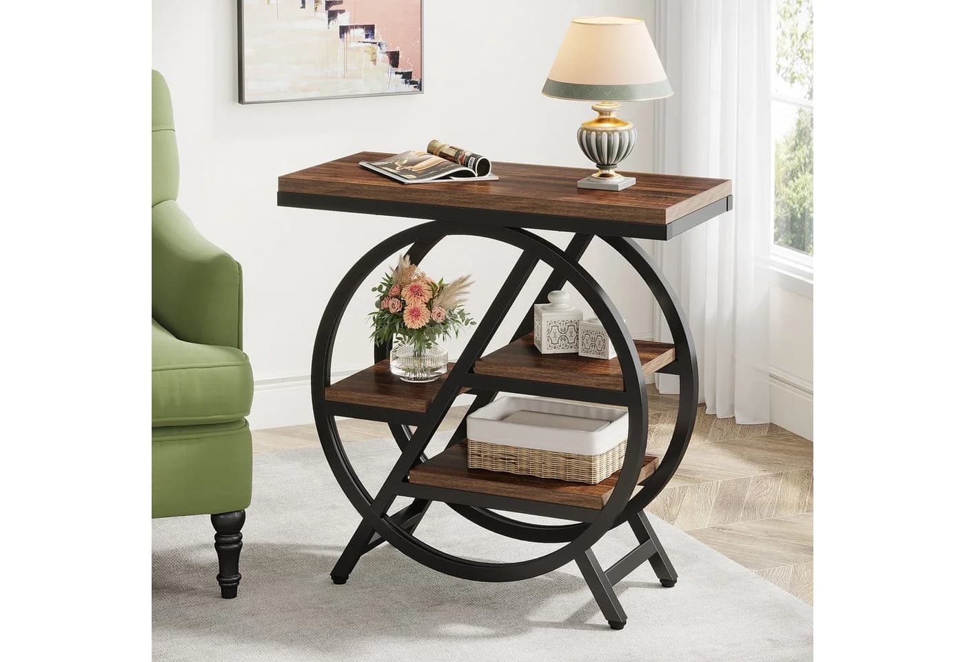 Tribesigns Beistelltisch 65cm Couchtisch mit 3 Ablagen Metallrahmen - Bild 2