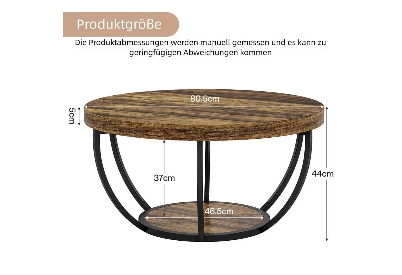 Tribesigns Couchtisch Runde Holzmaserung Industrial