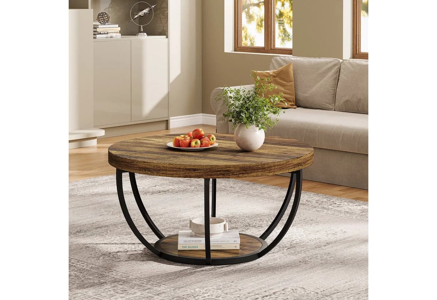Tribesigns Couchtisch Runde Holzmaserung Industrial - Bild 3