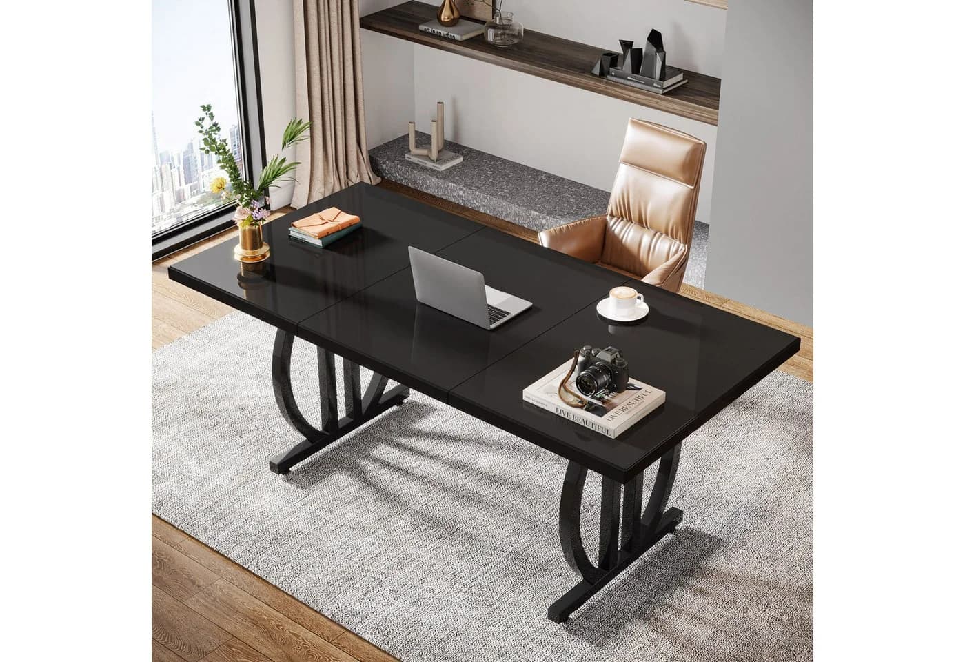 Moderner Schreibtisch aus Metall und Holz in Schwarz - Bild 5