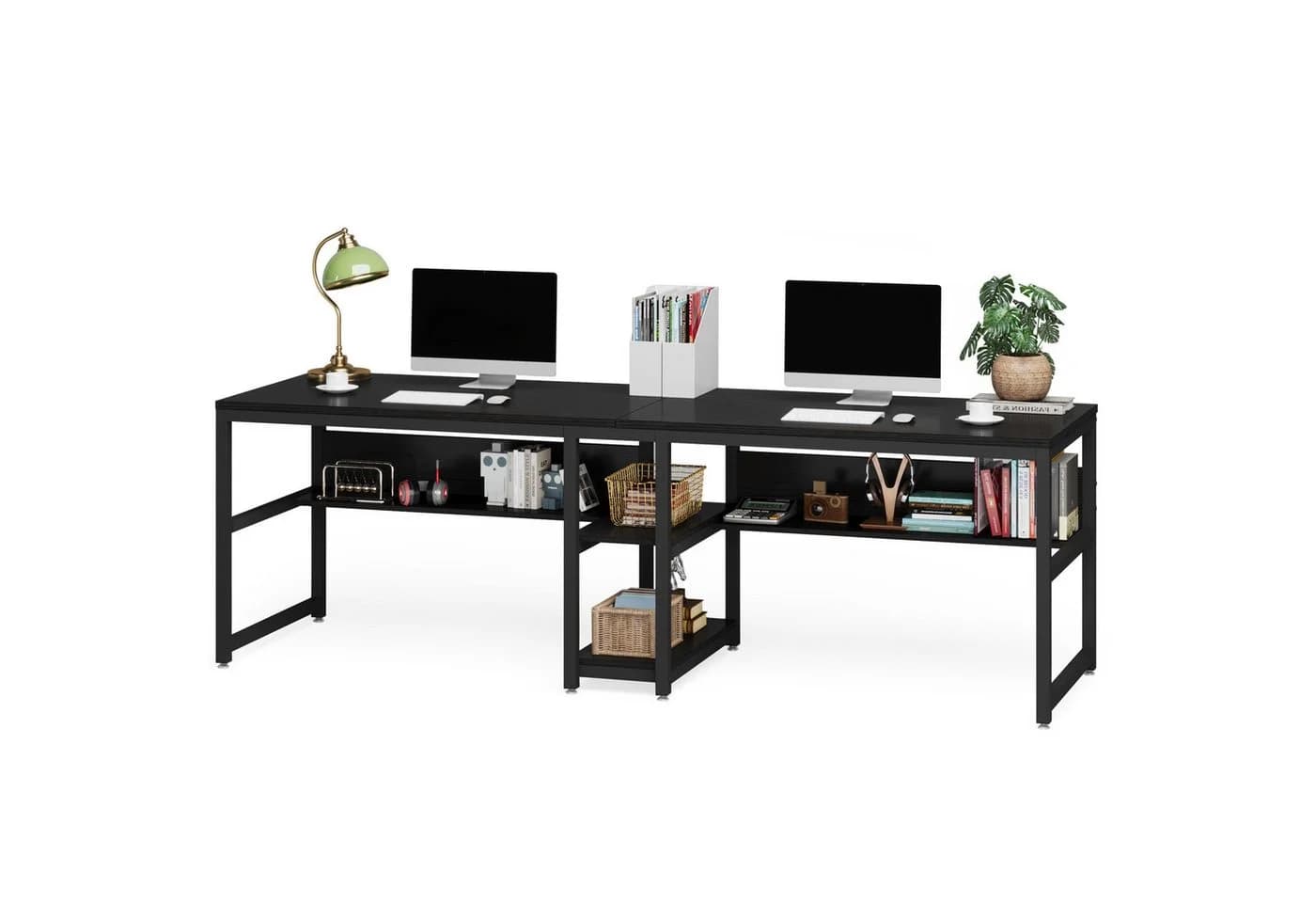 Tribesigns Doppelschreibtisch 200 cm Computertisch mit Regalen - Bild 2