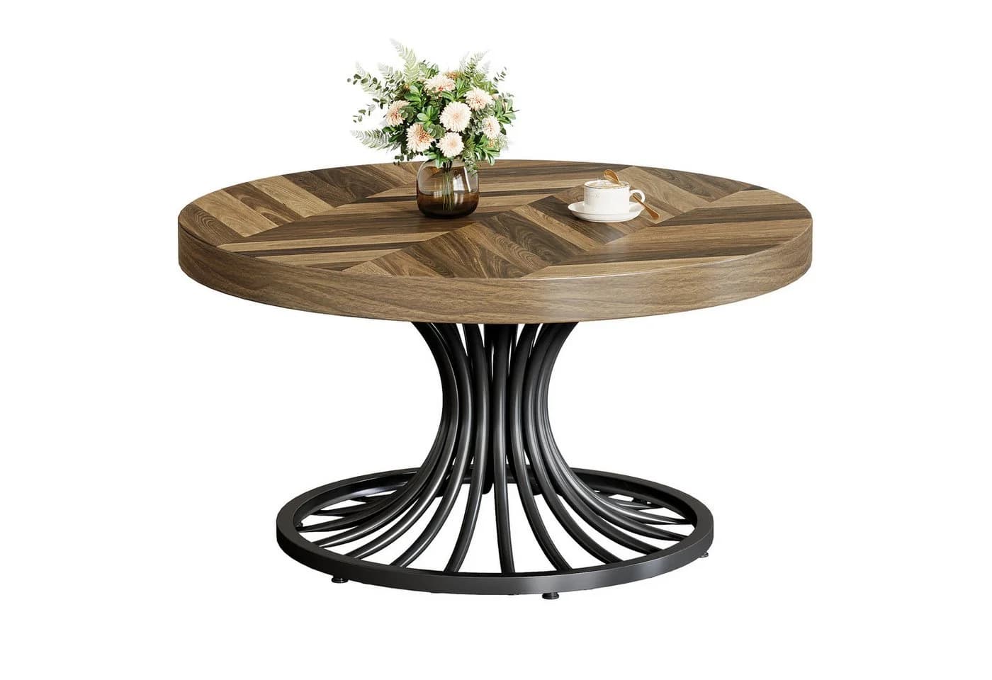 Tribesigns Couchtisch 80 cm Rund Braun Farmhouse - Bild 2