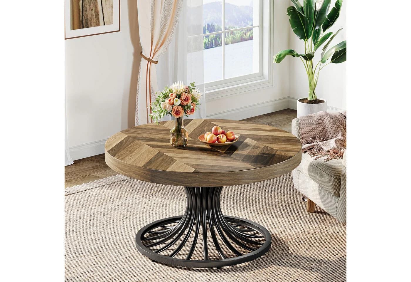 Tribesigns Couchtisch 80 cm Rund Braun Farmhouse - Bild 5