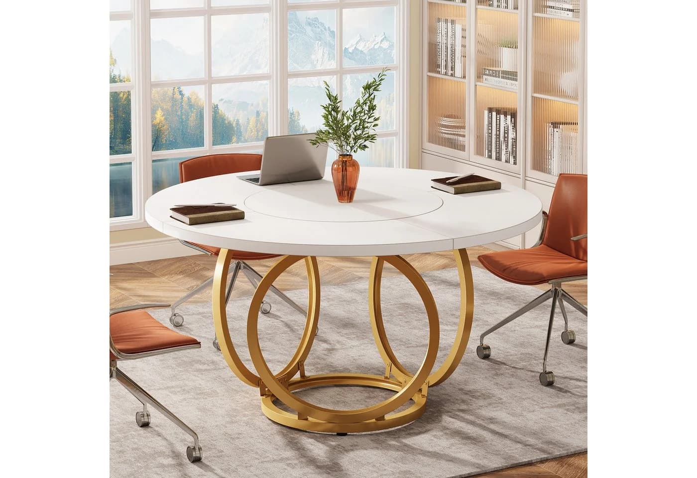 Tribesigns Esstisch 120 cm Rund Weiß Metallfuß