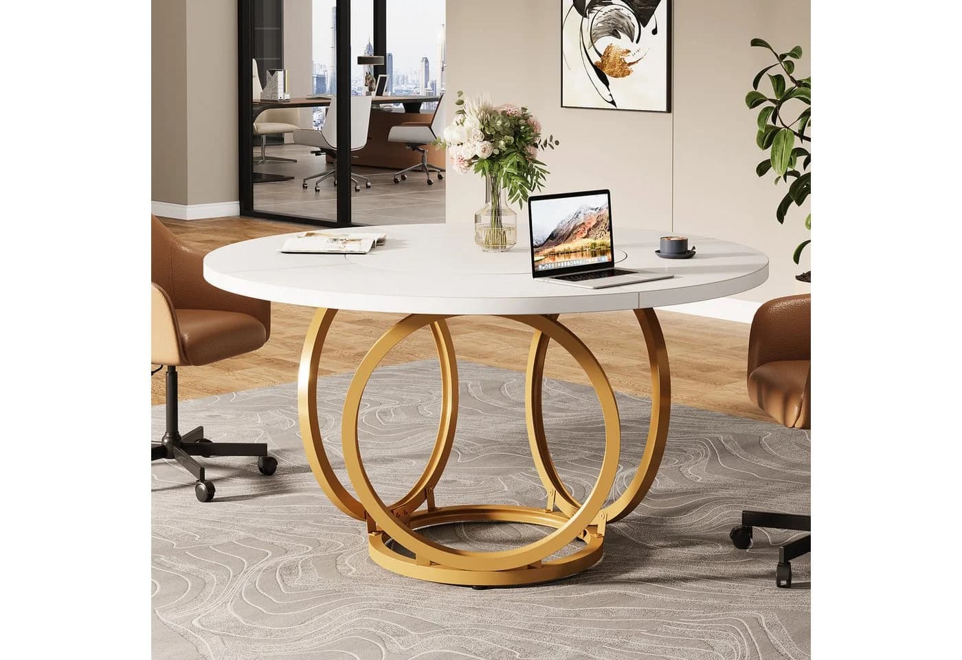 Tribesigns Esstisch 120 cm Rund Weiß Metallfuß - Bild 3