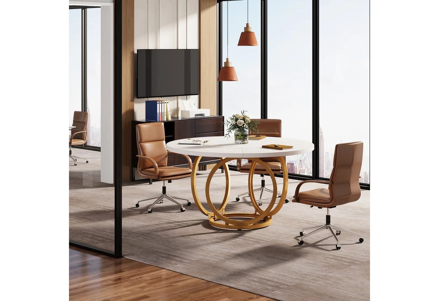 Tribesigns Esstisch 120 cm Rund Weiß Metallfuß - Bild 4