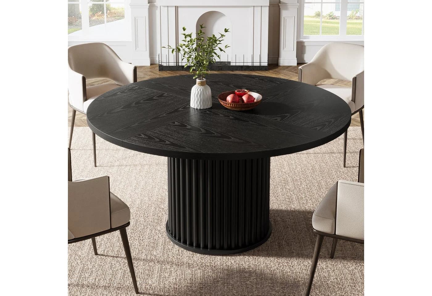 Tribesigns Esstisch Rund 120 cm Schwarz für 4 Personen