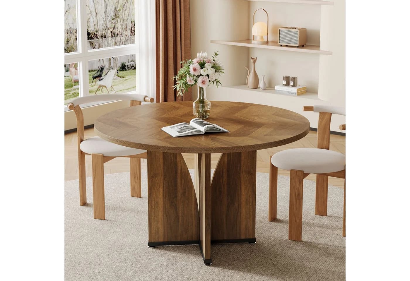 Tribesigns Runder Esstisch 100 cm Holztisch für 4 Personen Braun