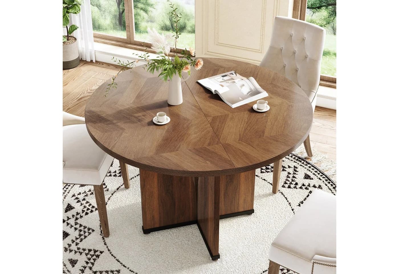Tribesigns Runder Esstisch 100 cm Holztisch für 4 Personen Braun - Bild 3