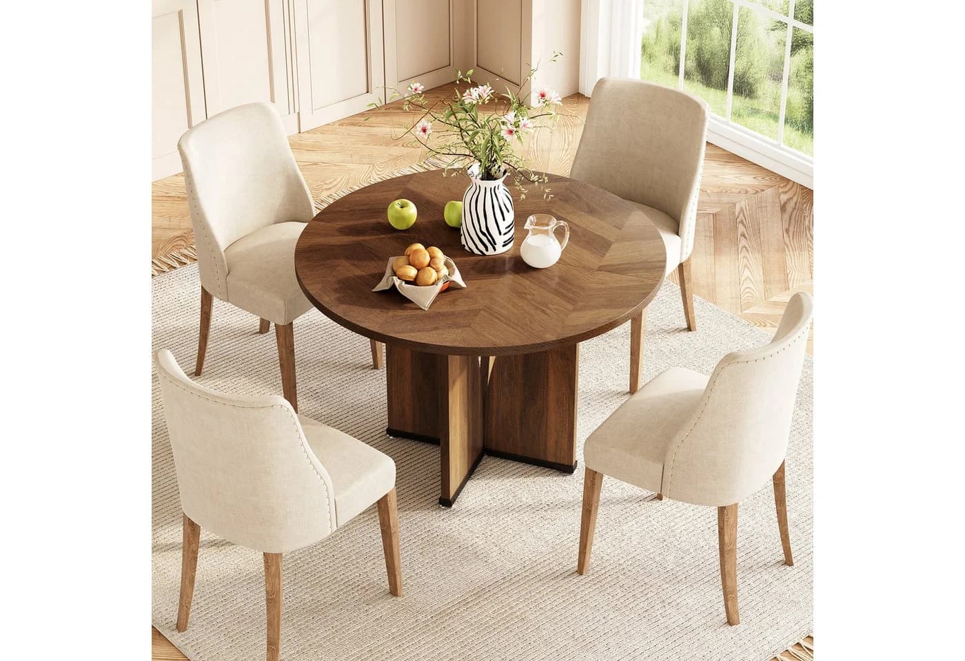 Tribesigns Runder Esstisch 100 cm Holztisch für 4 Personen Braun - Bild 4