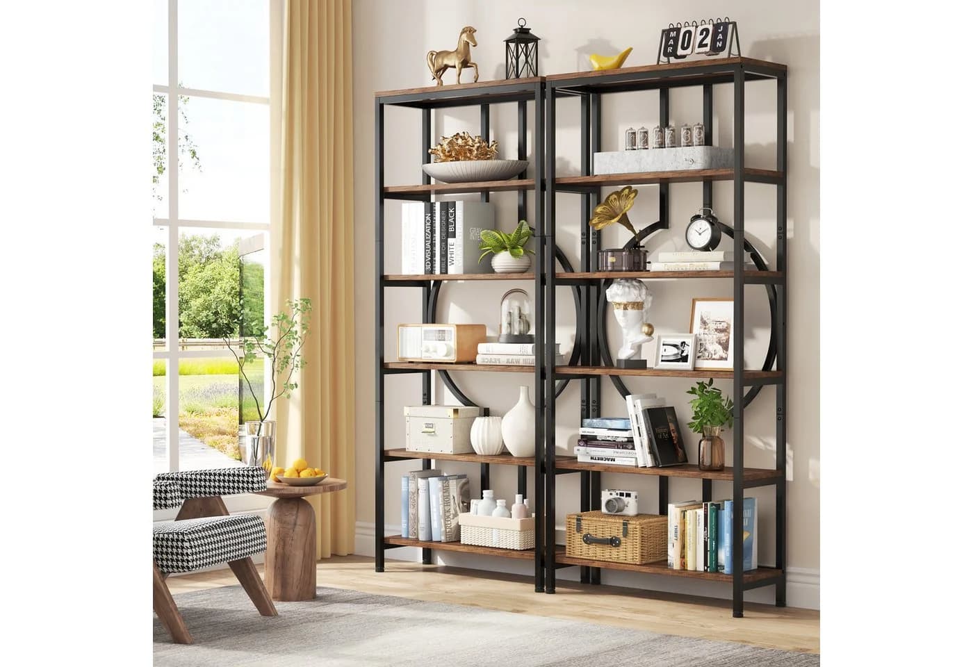 Tribesigns Bücherregal Industrielles 6-stöckiges Etagere-Bücherregal Gold