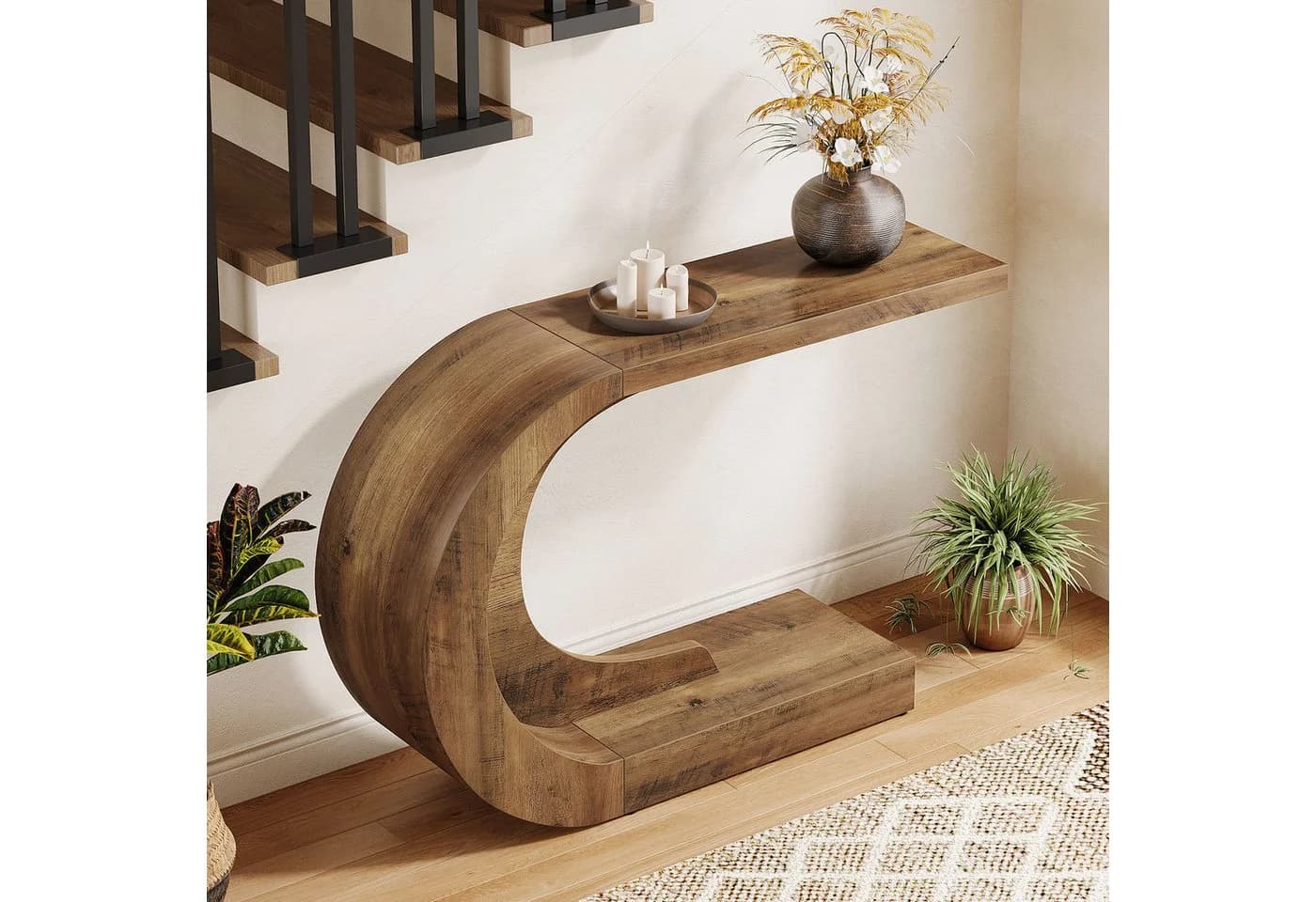 Tribesigns Konsolentisch Holz C-förmiger Flurtisch 110 x 35cm