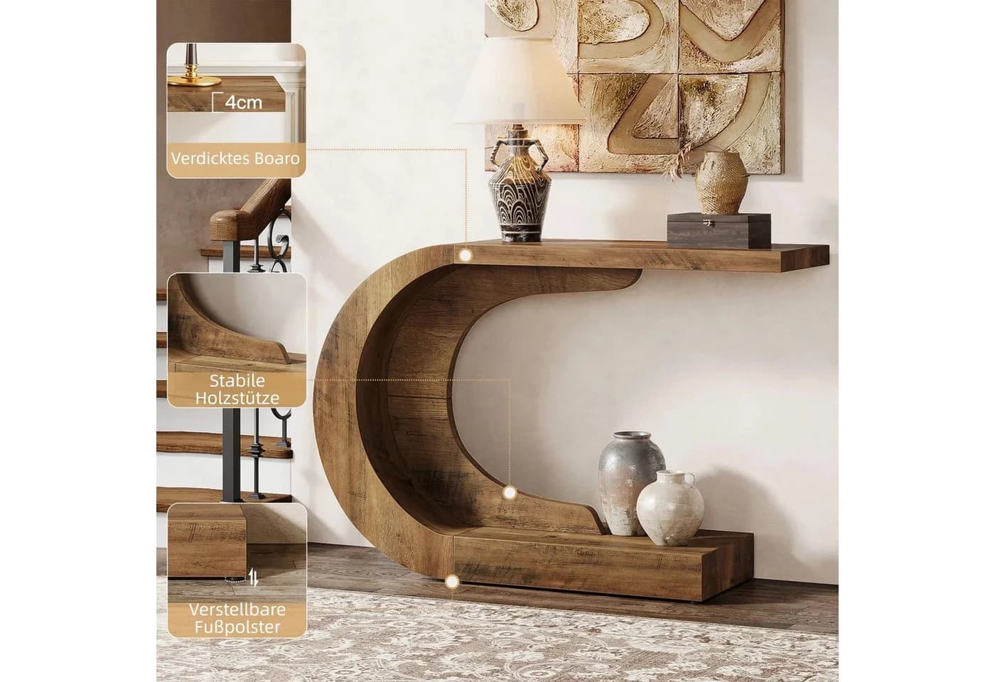 Tribesigns Konsolentisch Holz C-förmiger Flurtisch 110 x 35cm - Bild 3