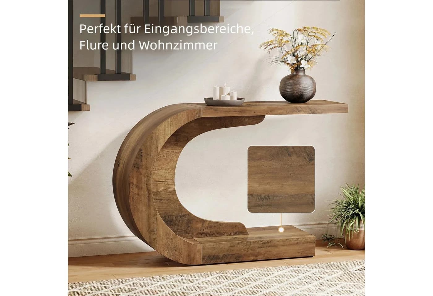 Tribesigns Konsolentisch Holz C-förmiger Flurtisch 110 x 35cm - Bild 4