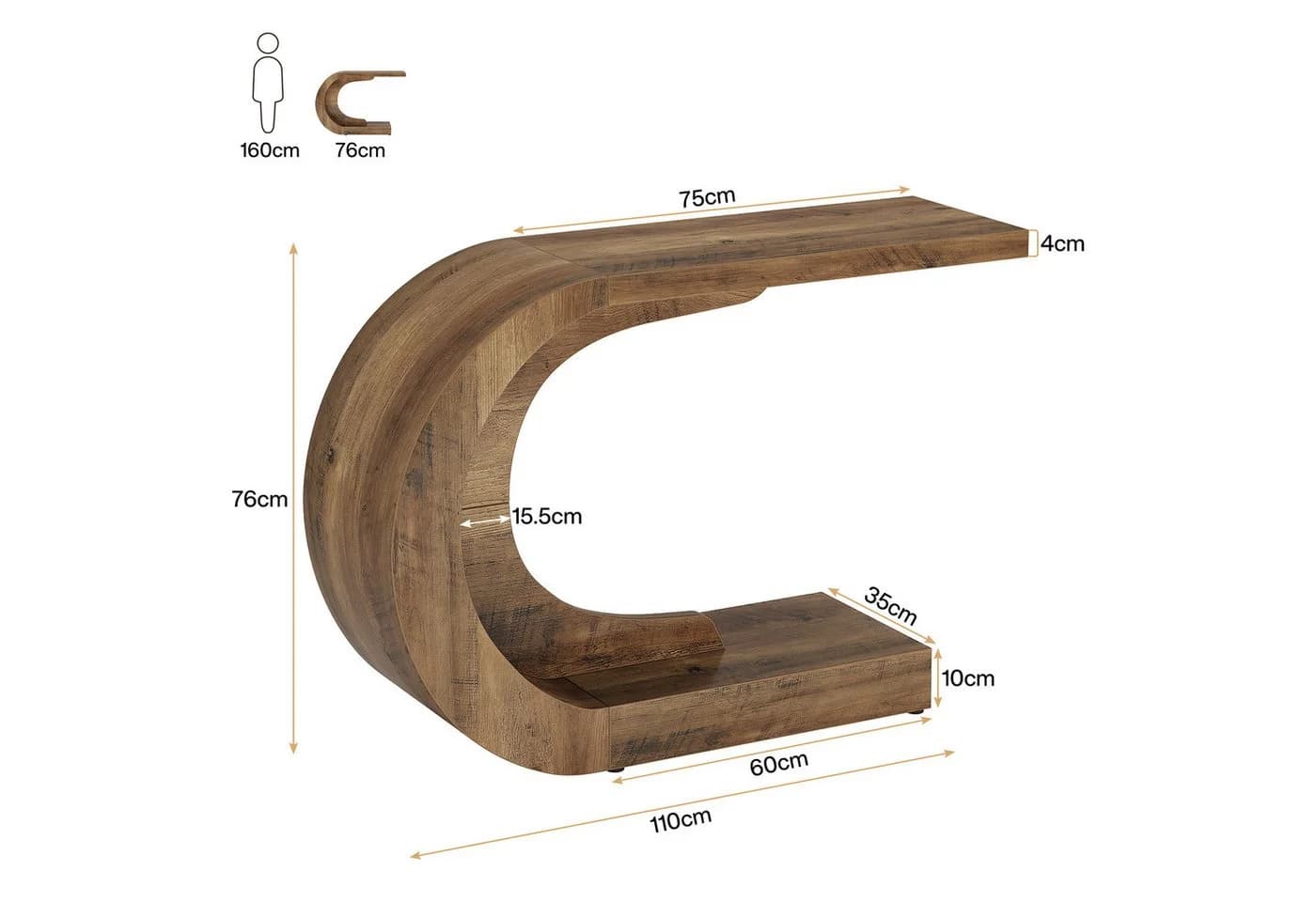 Tribesigns Konsolentisch Holz C-förmiger Flurtisch 110 x 35cm - Bild 5
