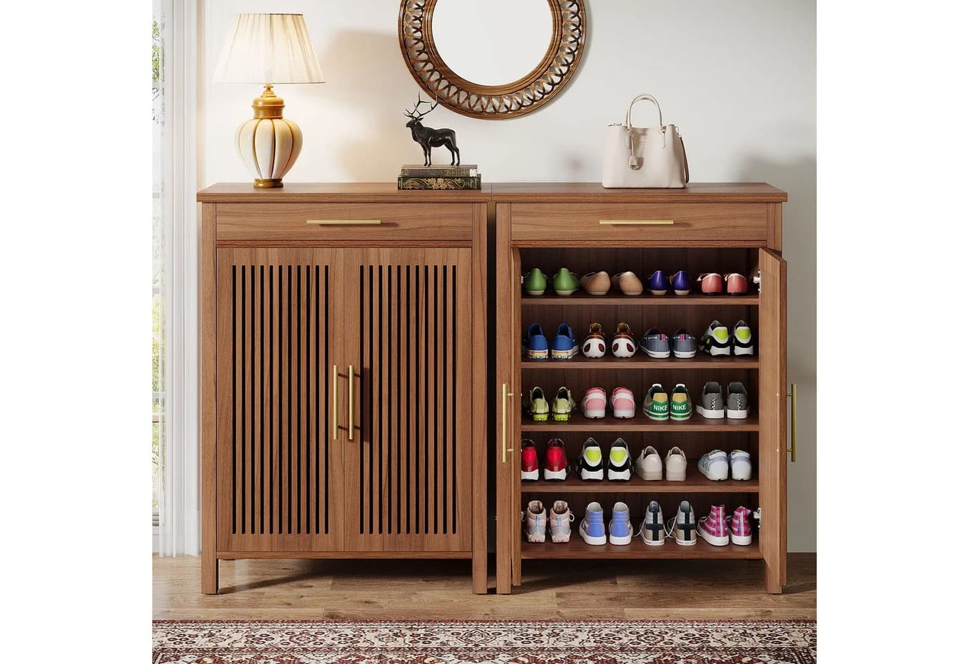 Tribesigns Schuhschrank 5-stöckig schmal mit Lamellentüren und Schublade - Bild 4