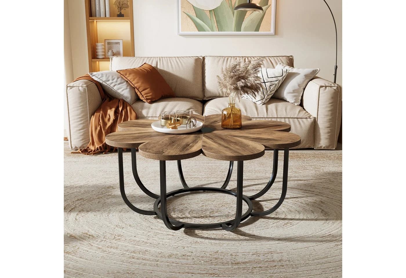 Tribesigns Couchtisch Blumenform Kunstmarmor 100 cm