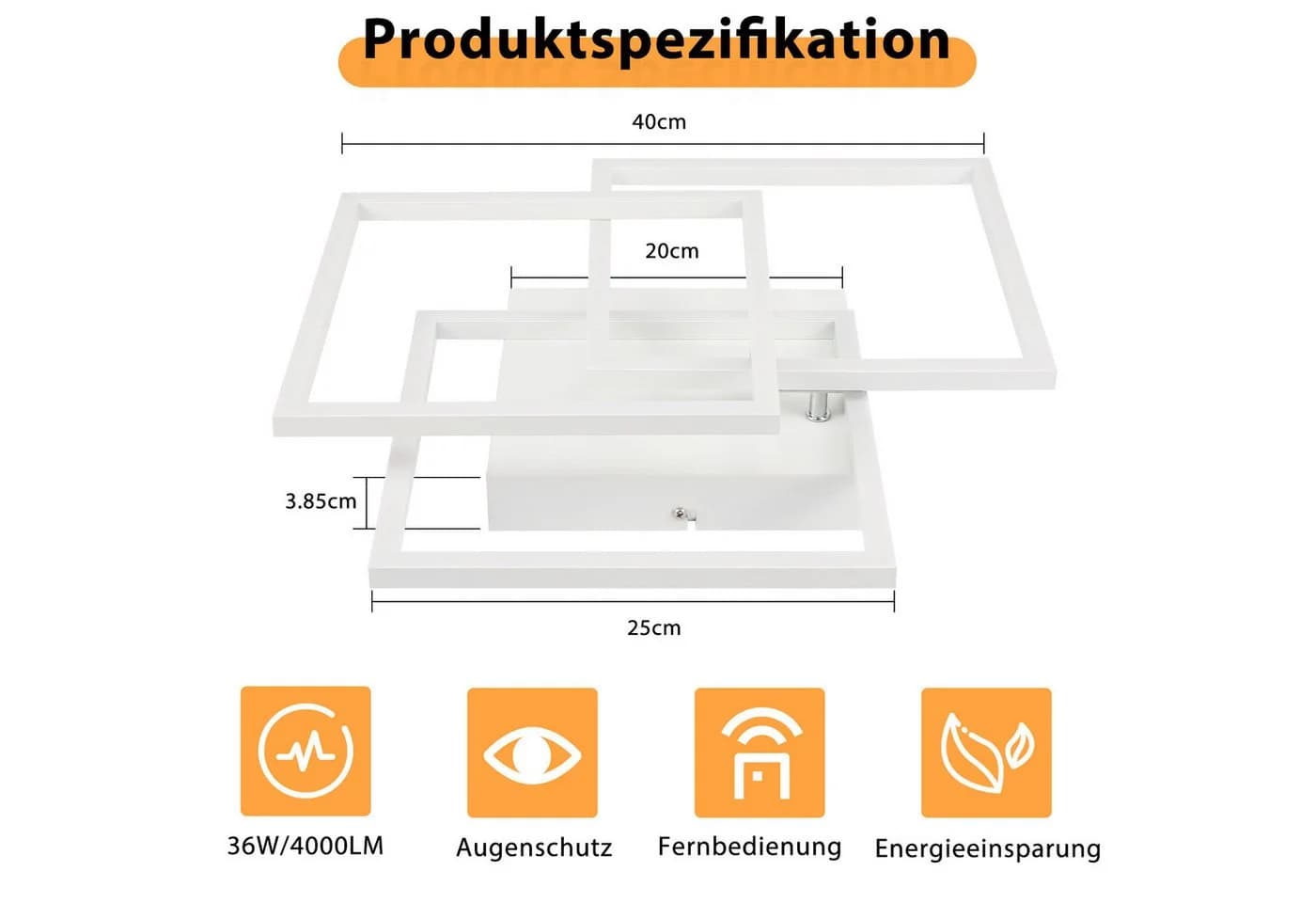 ZMH LED Deckenleuchte Modern Weiß 36W mit Fernbedienung - Bild 4